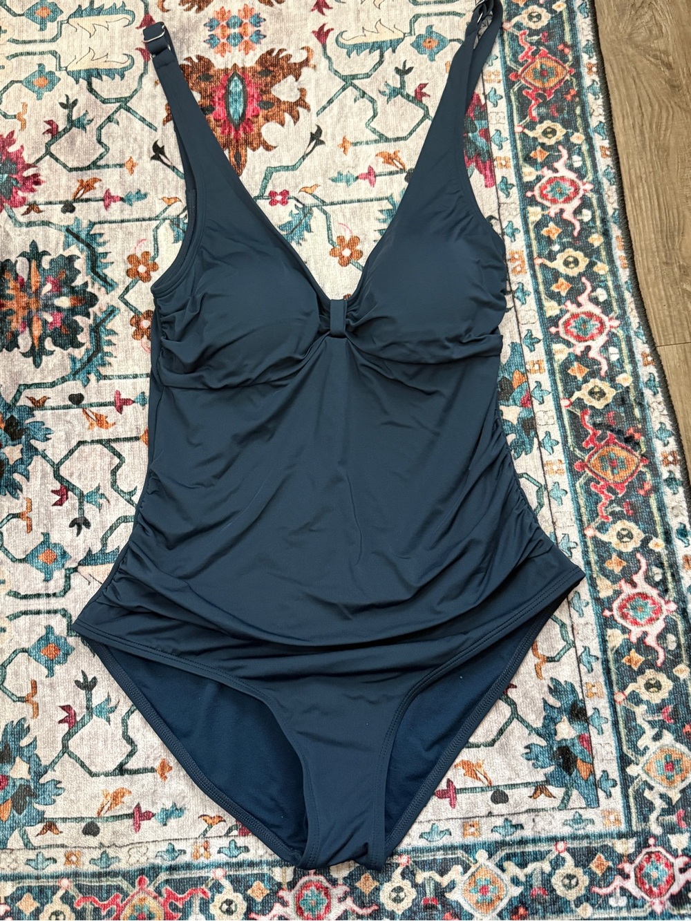 Jantzen One Piece Swim Suit Top Support Adjustable Straps Deep Blue Size 14